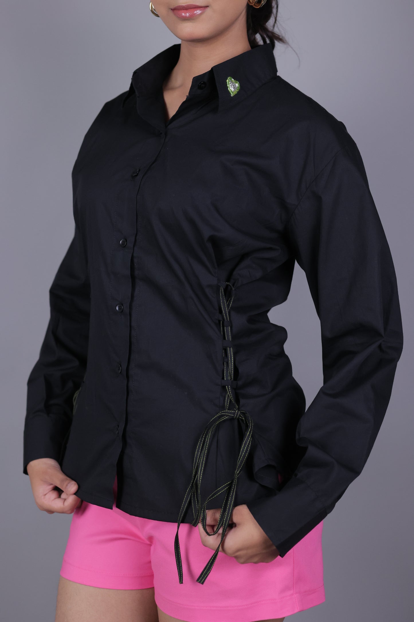 Side-Tie Black Shirt - back view - Kodds