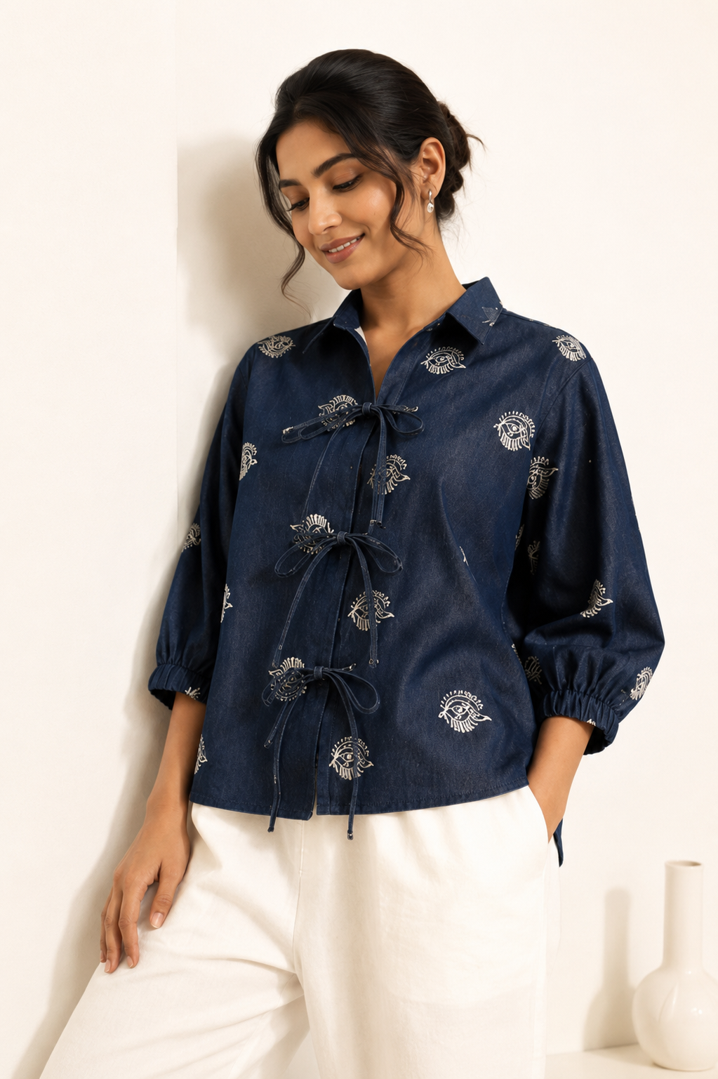 Threaded Denim Oversized Women's Shirt | Kodds