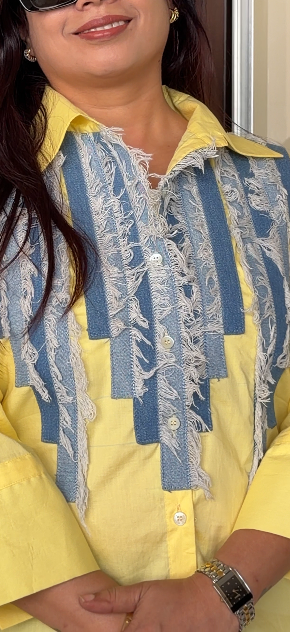 Denim Fringe Shirt - side view - Kodds