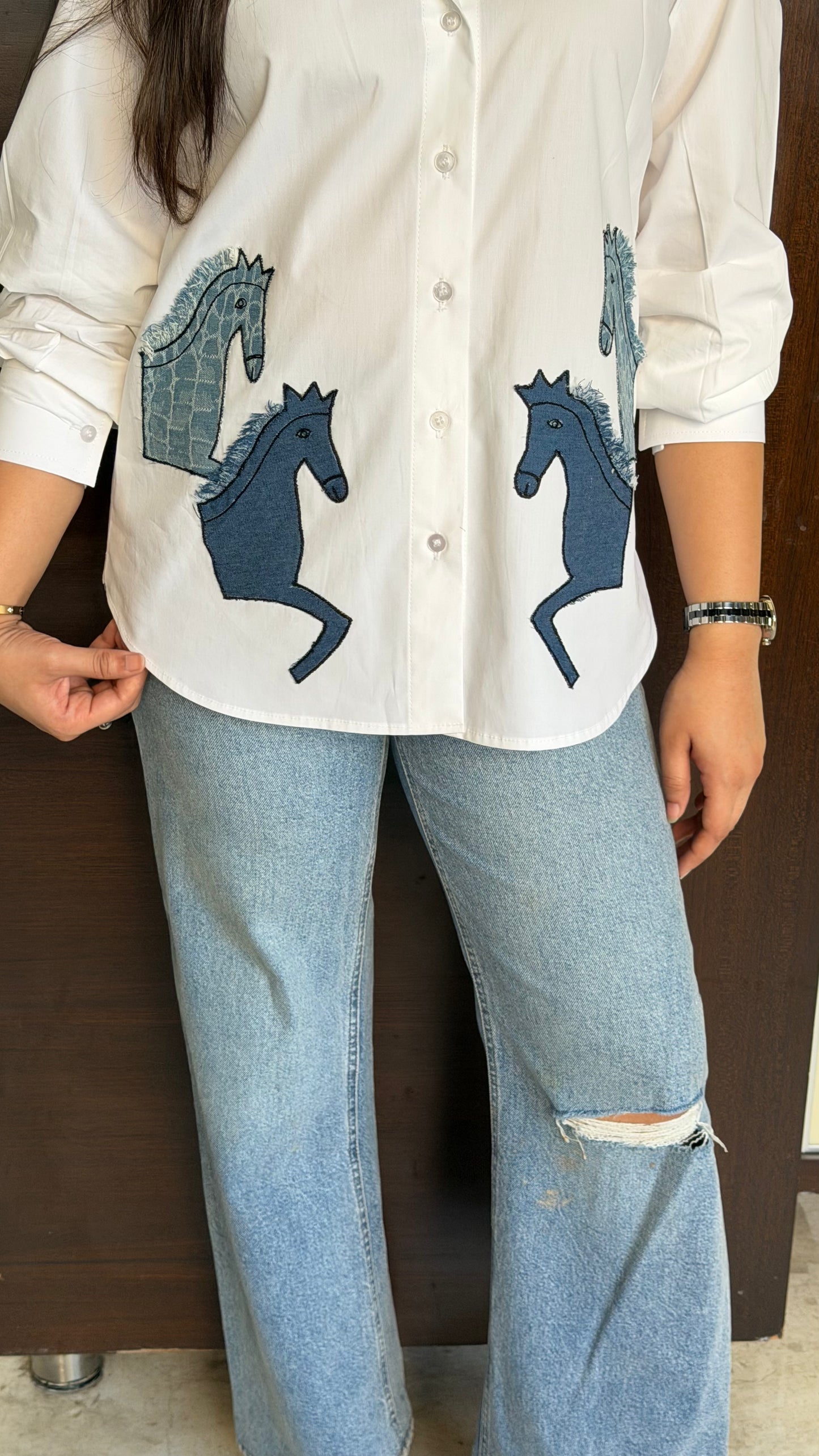 Denim Horse Patch Shirt - side view - Kodds