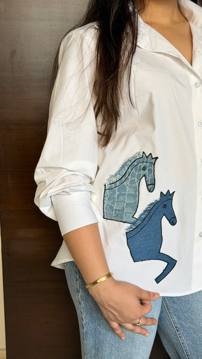 Denim Horse Patch Shirt - back view - Kodds