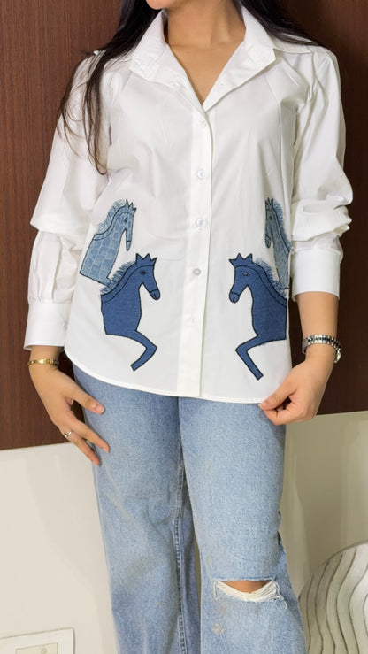 Denim Horse Patch Shirt - detail view - Kodds