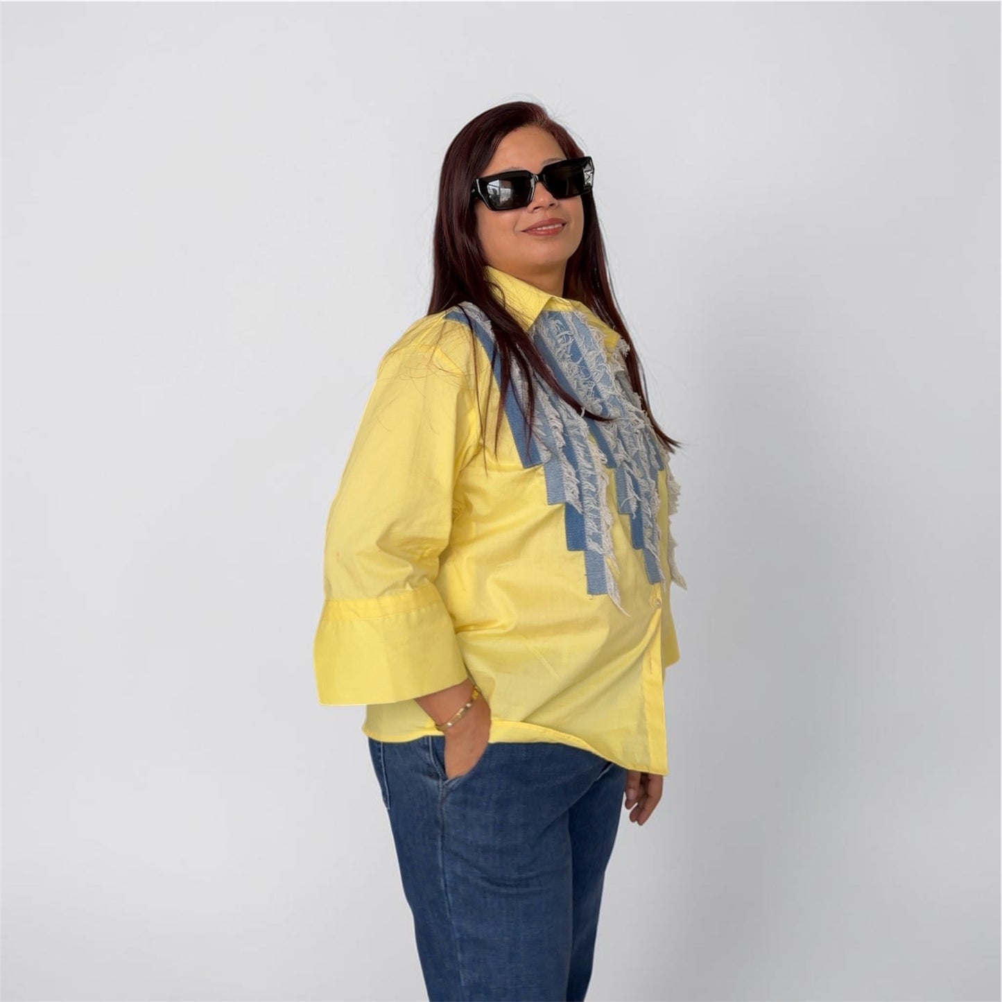 Denim Fringe Shirt - detail view - Kodds