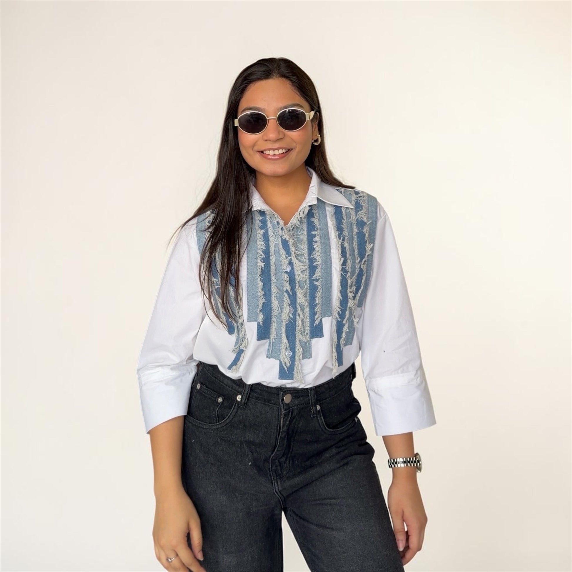 Denim Fringe Shirt - back view - Kodds