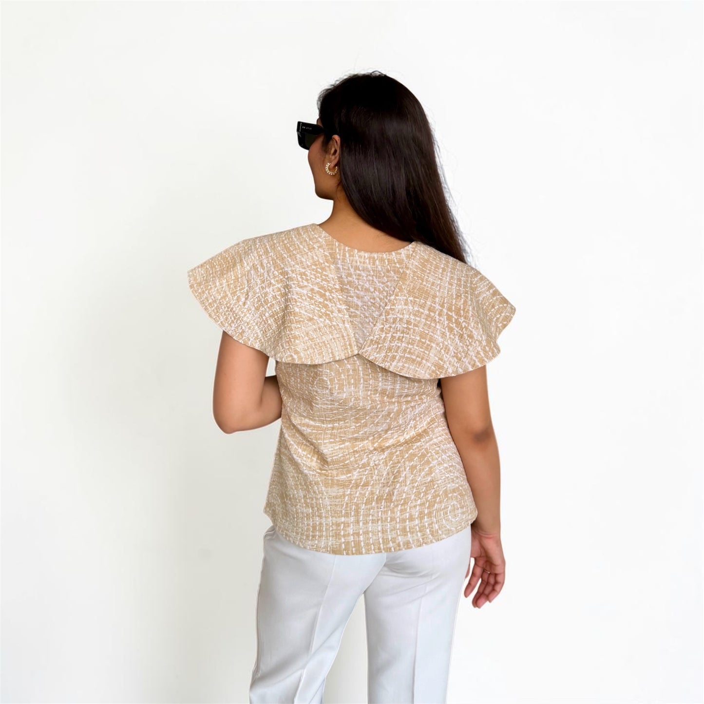Sand Dune Top side view — relaxed silhouette, flutter sleeves, cotton poplin | Kodds