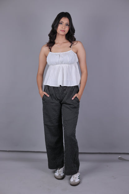 Black striped trousers - detail view - Kodds