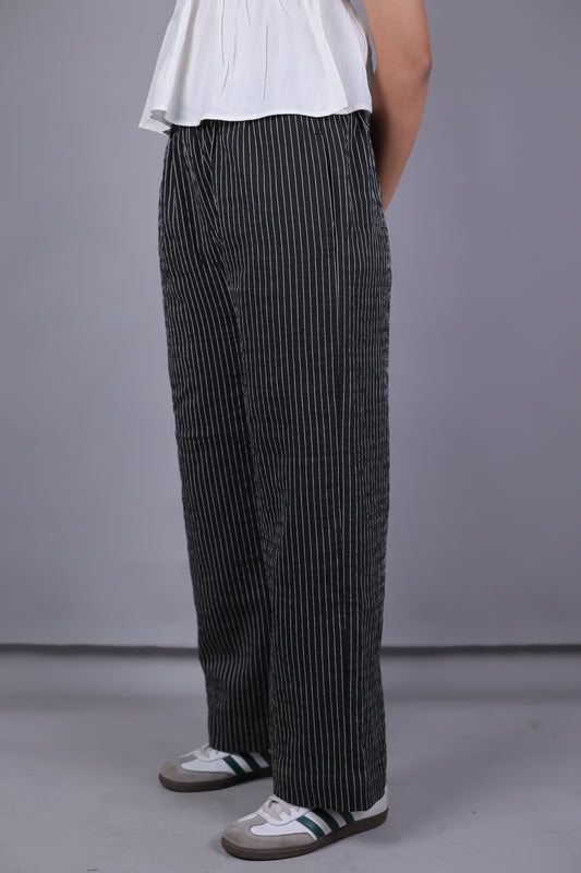 Black Striped High-Waist Wide-Leg Trousers | Kodds