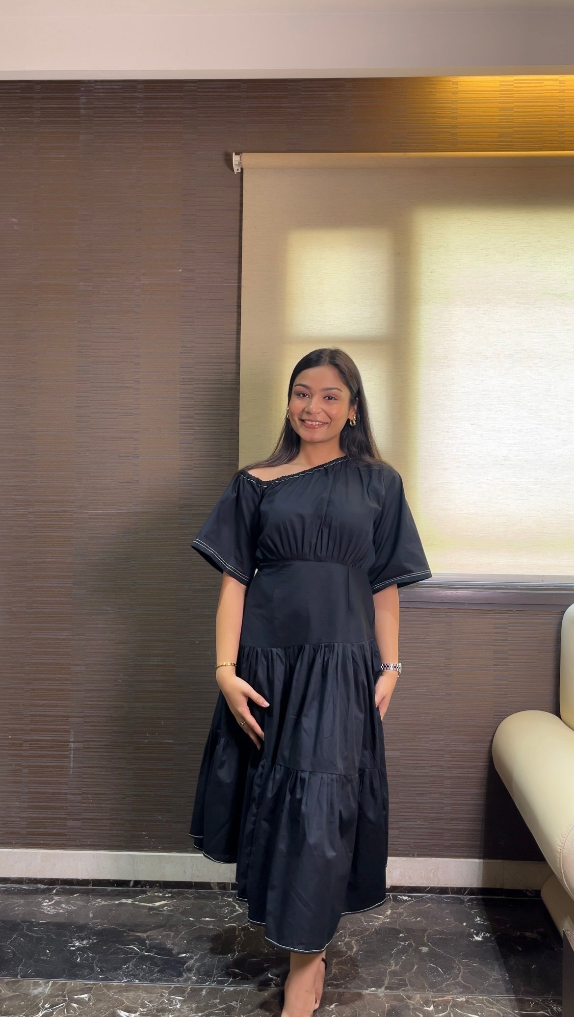 Black Tiered Everyday Midi Dress | Kodds