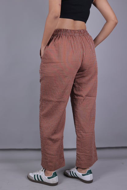 Brown Striped Trousers - detail view - Kodds