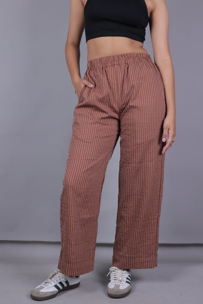 Brown Striped Trousers - side view - Kodds