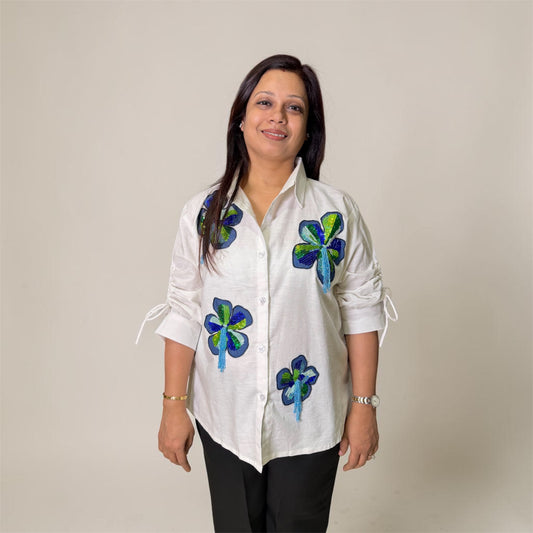Sequin Petals Floral Embroidered Oversized Shirt | Kodds
