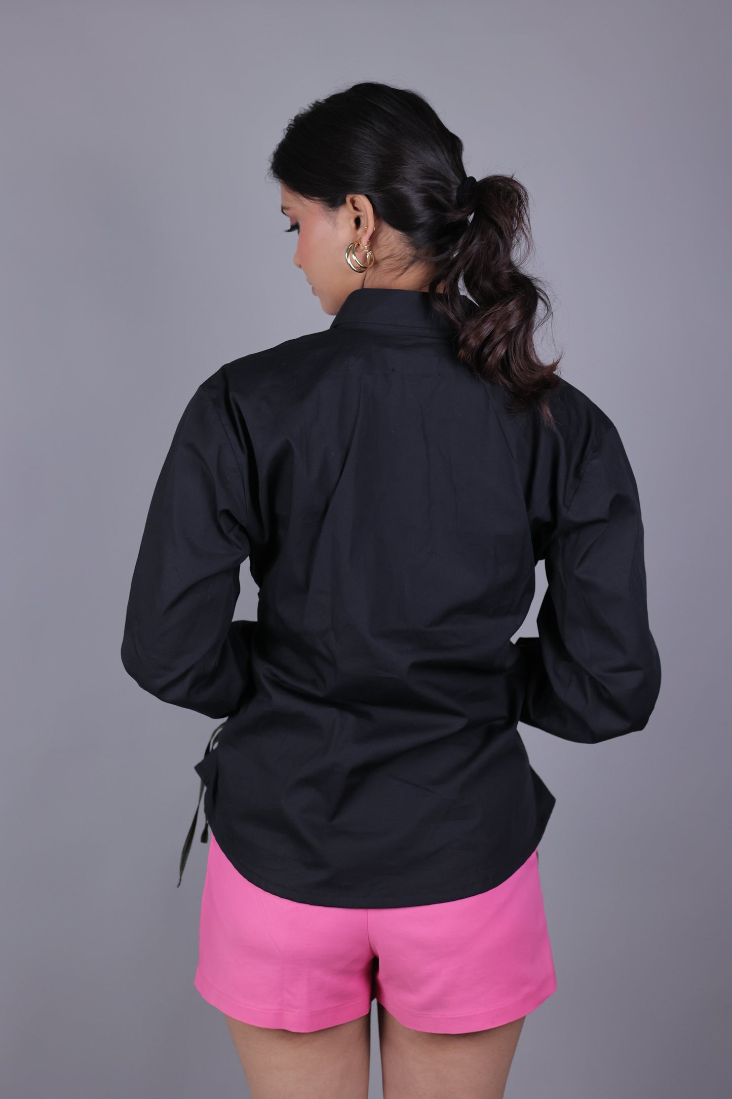 Side-Tie Black Shirt - side view - Kodds
