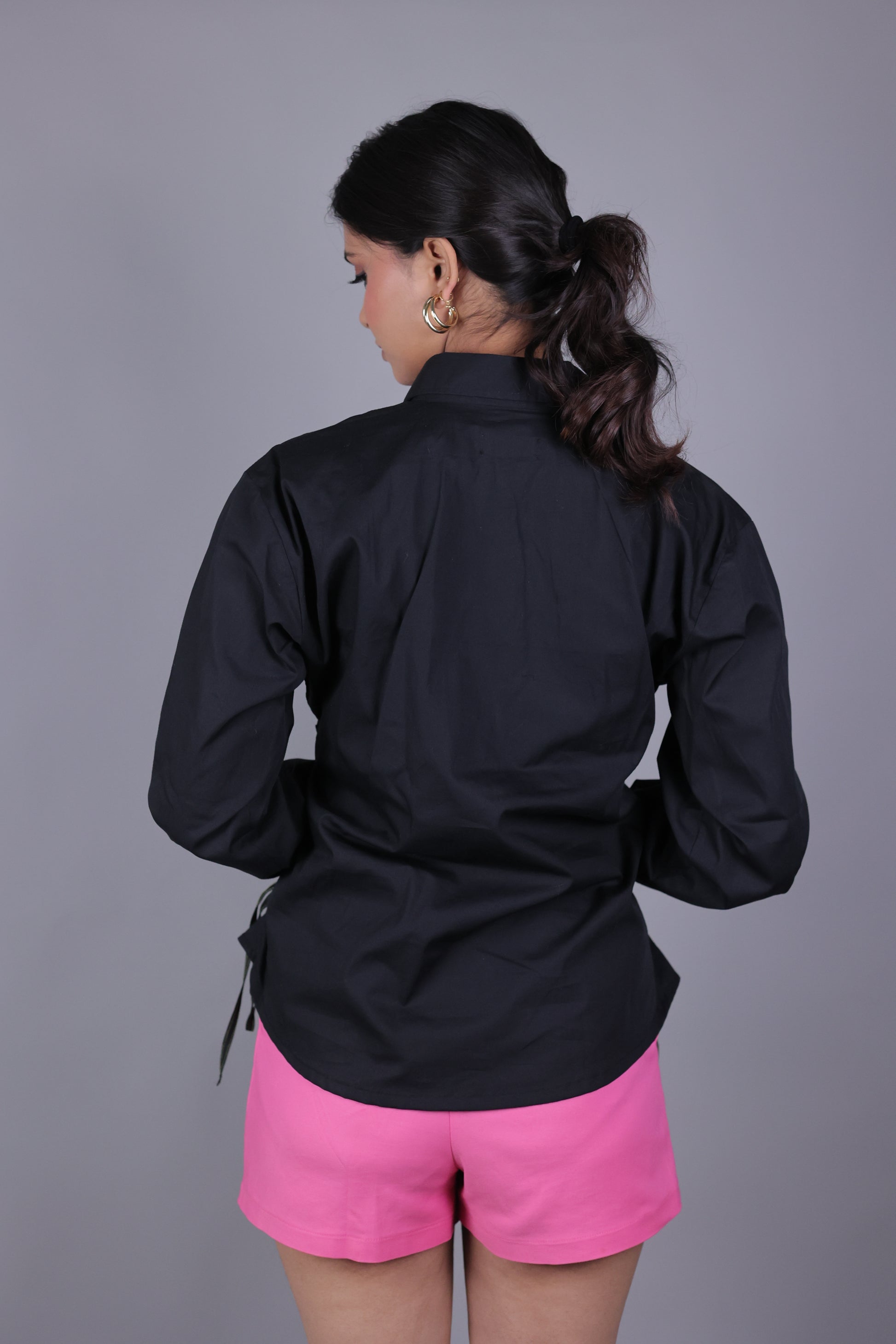 Side-Tie Black Shirt - side view - Kodds