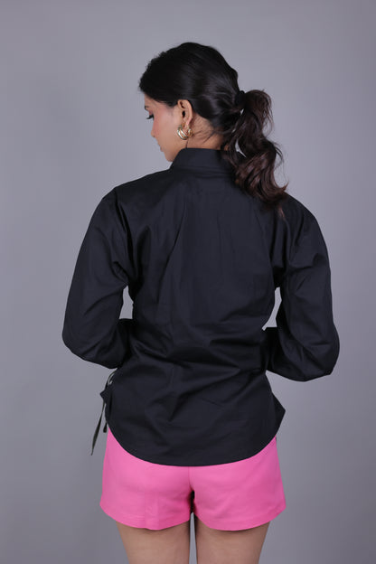 Side-Tie Black Shirt - side view - Kodds
